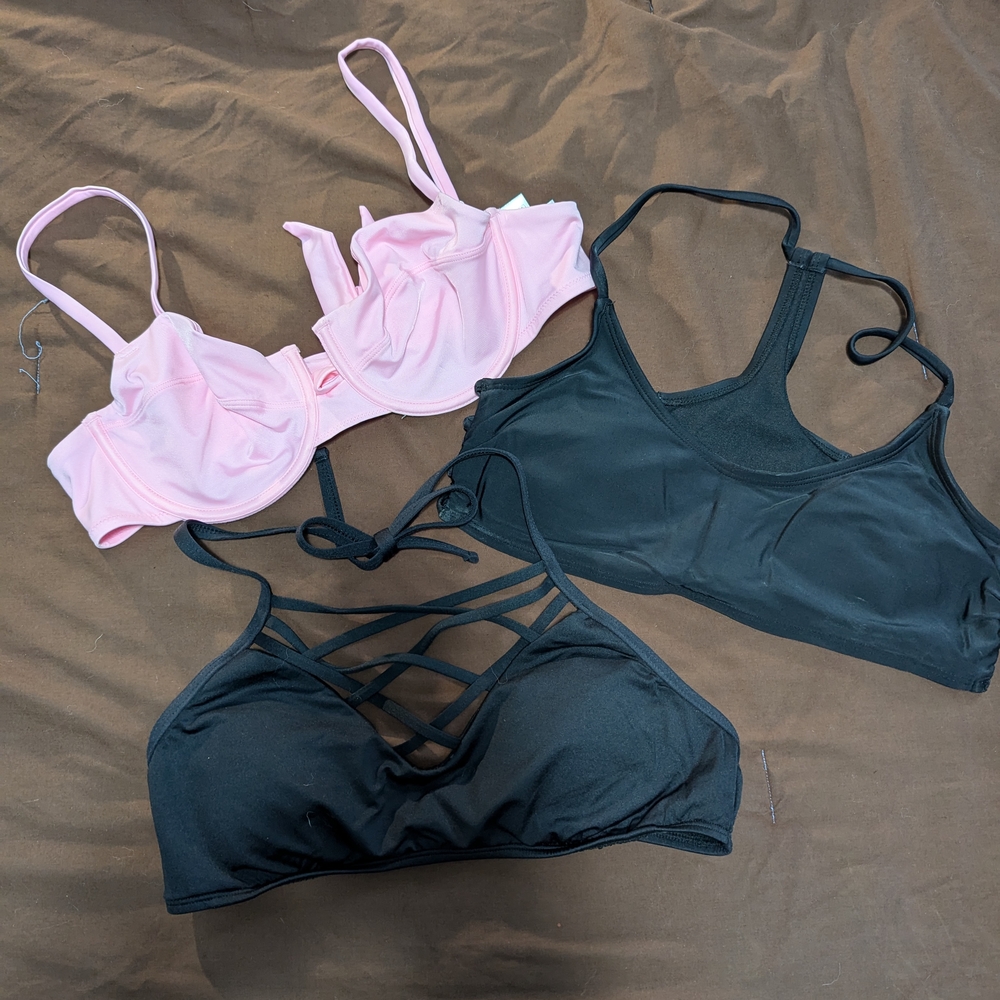 H&M Pink Bikini Top And 2 Black Bikini Tops